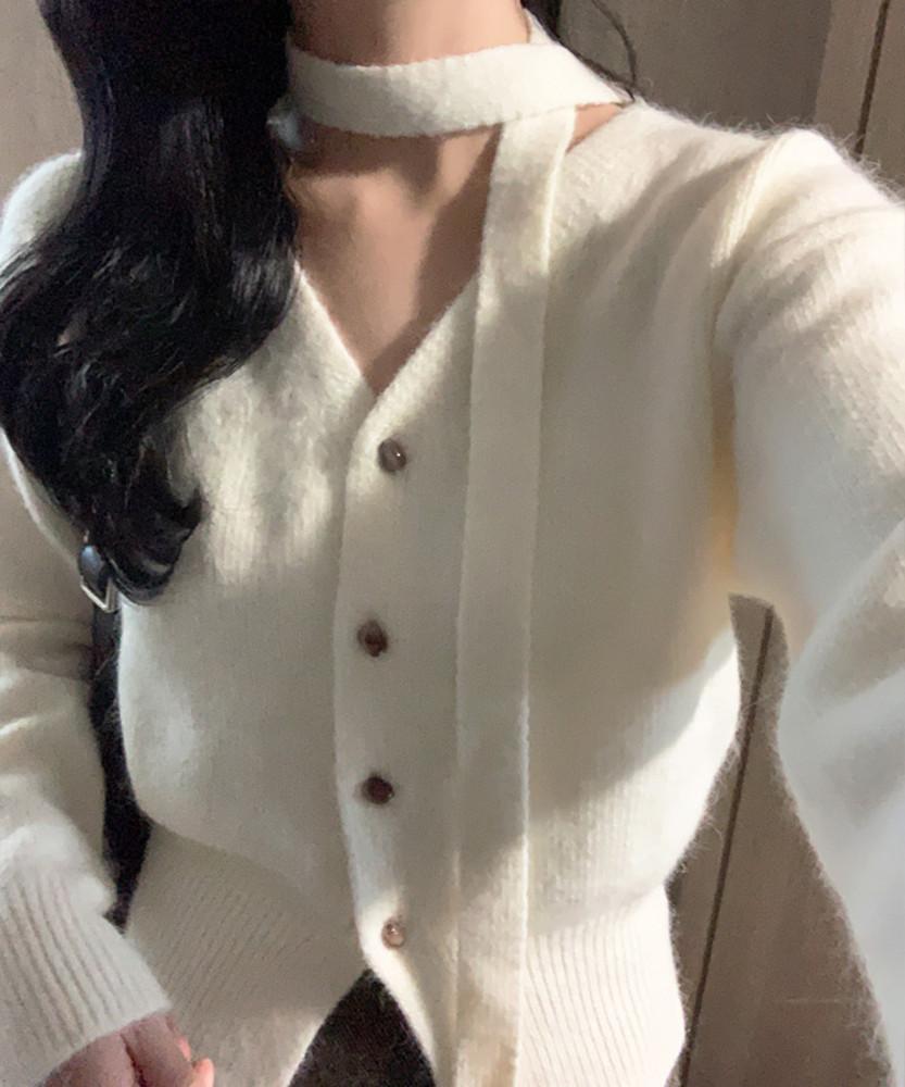 앙고라가디건 타이가디건 에버 가을 겨울 브이넥 머플러 6colors