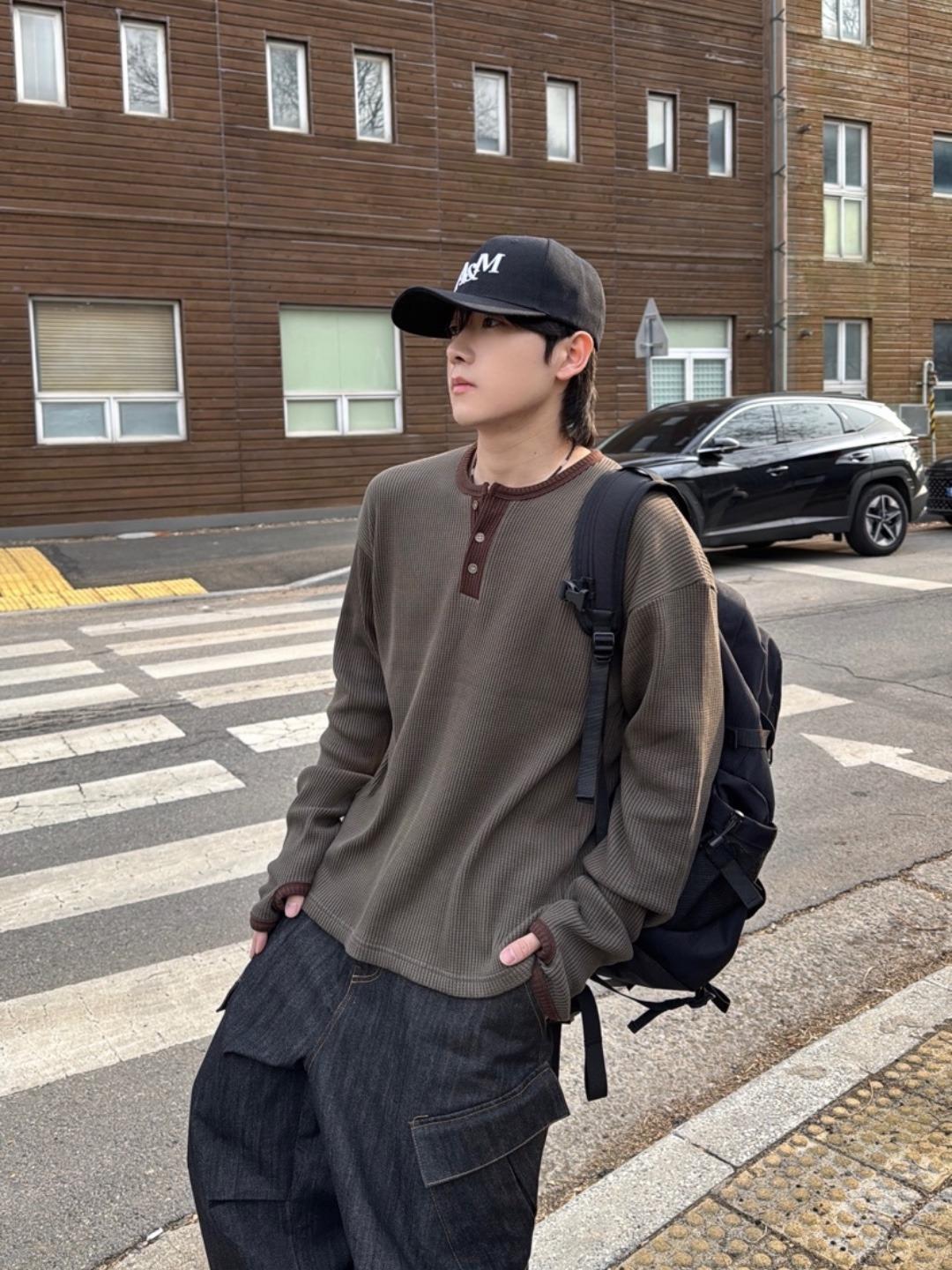 핑거홀 헨리넥 와플링거티 4C