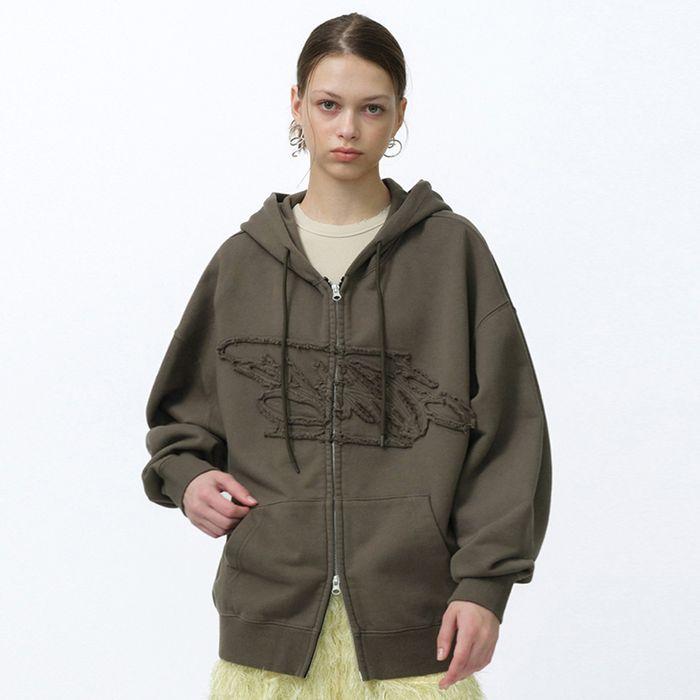 LOOSE SUADE HOOD ZIP UP [KHAKI]