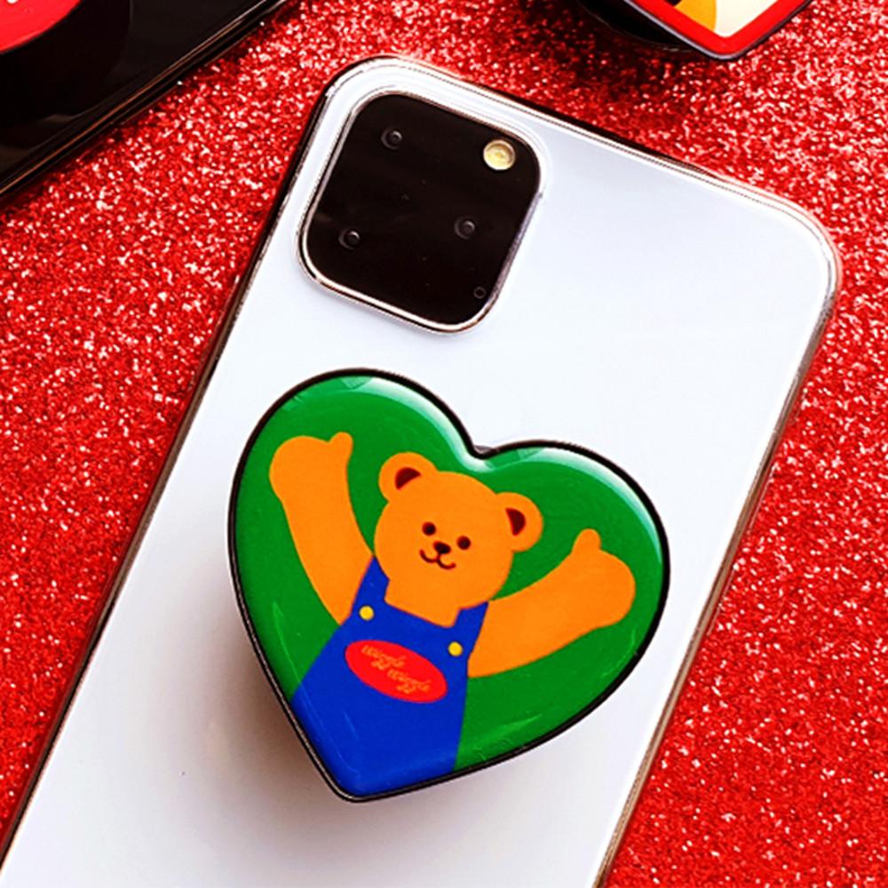 3단 하트 그립톡 귀여운 스마트링 차량용 겸용 휴대폰거치대 - 곰돌이