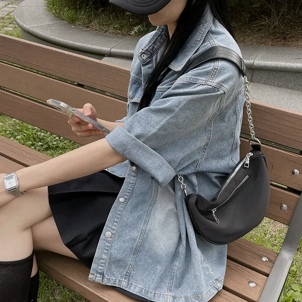 [빅사이즈/박시핏] 빈티지 데님 포켓 반팔 셔츠 청 자켓 (2color)