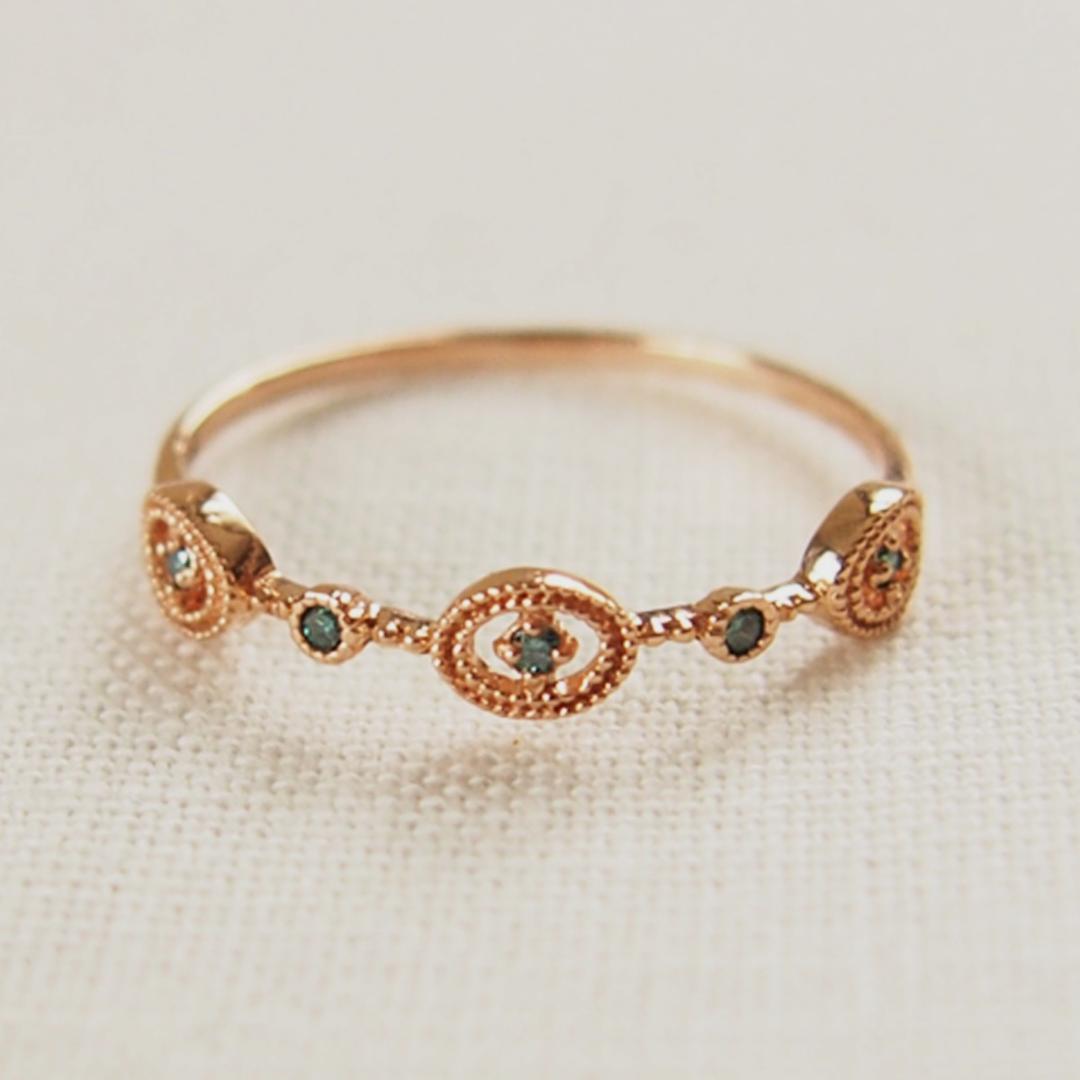 사프란볼루 멜리 청다이아몬드 앤틱 모티브 컷아웃 14K 18K 반지