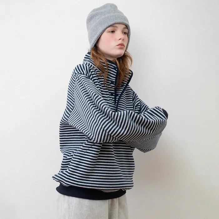[7th_2/3 예약배송] Teddy fleece anorak_navy stripe