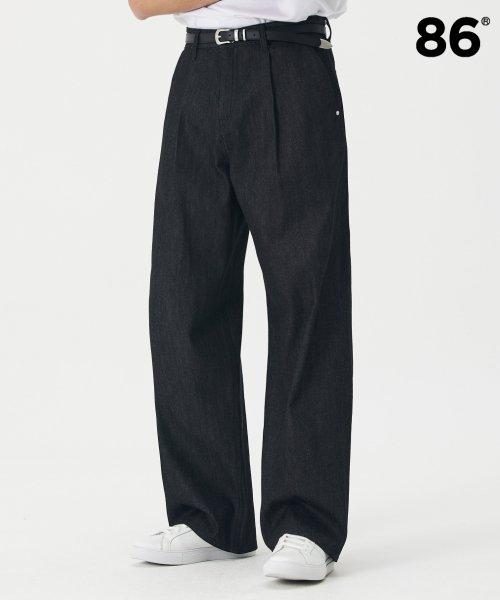 REAL WIDE ONE TUCK DENIM RAW BLACK / WIDE