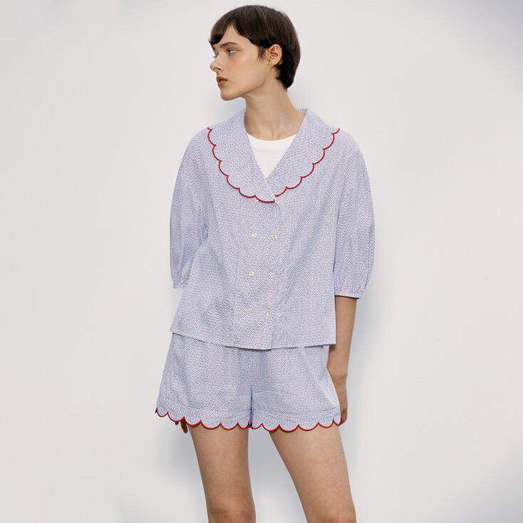 Scallop Collar Pajama Blouse_Red+Blue-Dot