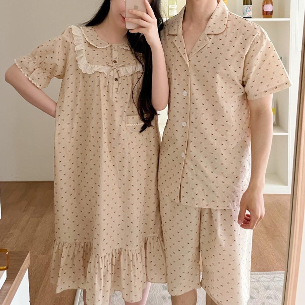 커플 잠옷 순면 마레 반팔 신혼 여름 파자마 국산 빅사이즈