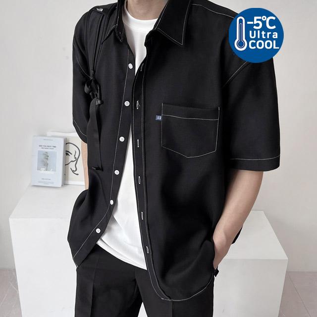 (당일발송)(1+1할인) 스티치 포켓 라벨 베이직 반팔 셔츠 7컬러