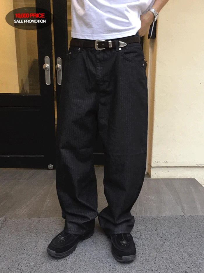 [10,000원 할인 프로모션] Herringbone black stripe wide denim