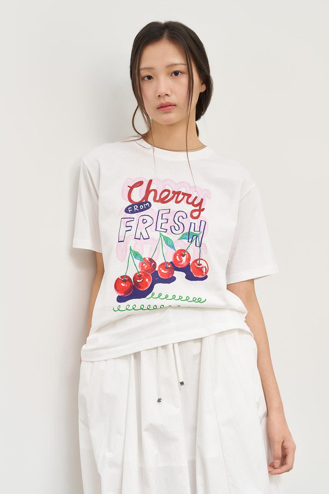 제너럴아이디어 WOMAN 후르츠 루즈핏 반팔티 [WHITE CHERRY]