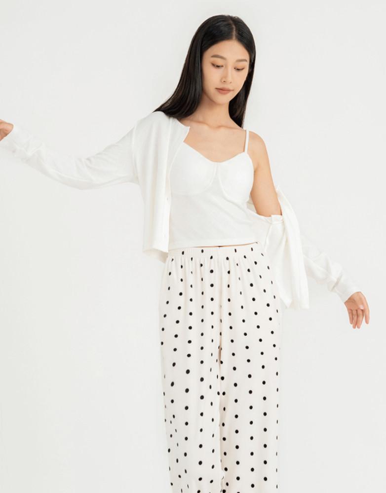 극세사 브라캡 도트 무늬 내장 나시 가디건 3종 파자마 세트 S01