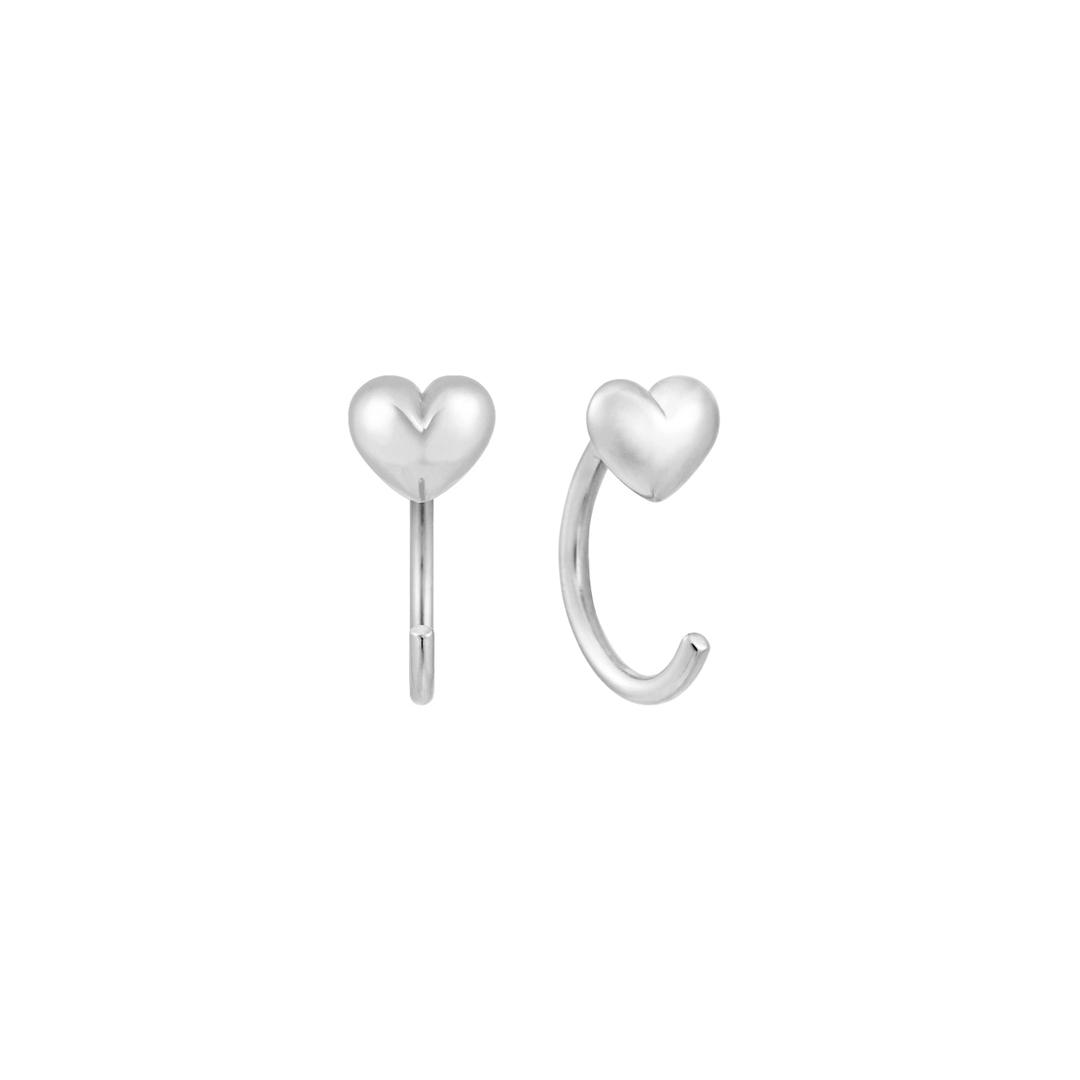 Mini Puff Heart Huggie Earrings - Silver