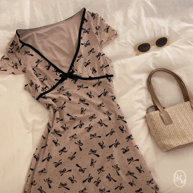 로먼 브이넥 쉬폰 미니원피스[여름/휴양지/바캉스/호캉스/워터밤/페스티벌]