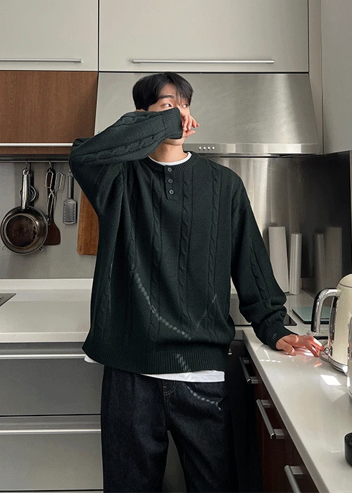 케이블 헨리넥 오버 니트 5colors