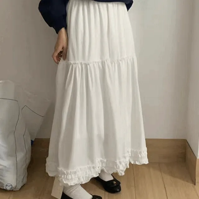 안감 융기모 프릴 롱 스커트