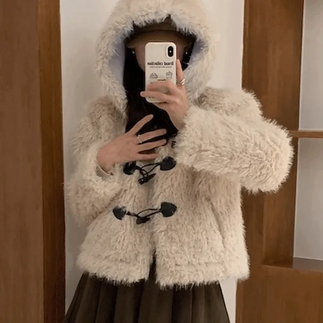 [고퀄/너무귀여워!] 밍크 후드 크롭 떡볶이 코트 하프 퍼 자켓