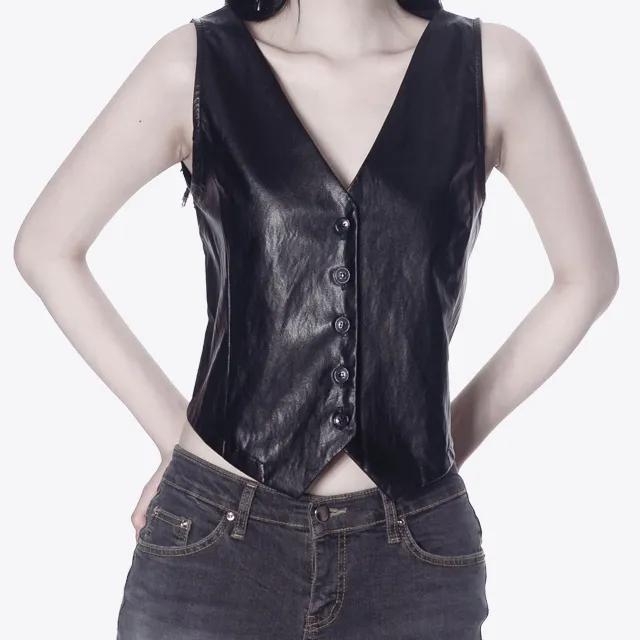 라이더 레더 미니 크롭조끼