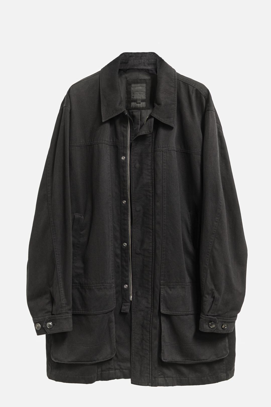washed heavy cotton car coat - dark olive black