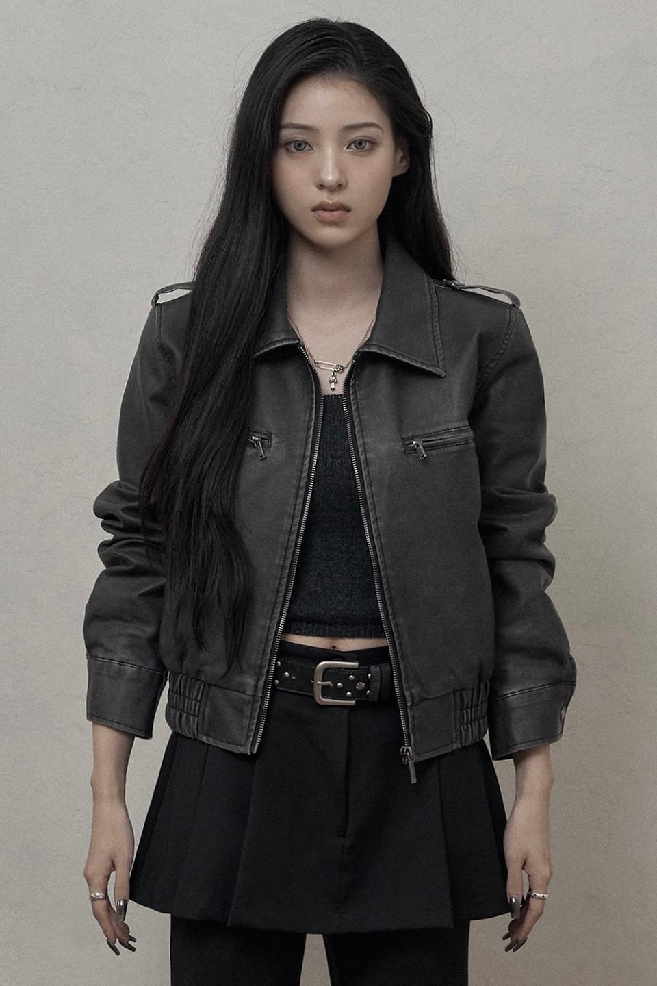 Washed Leather Bomber Jacket