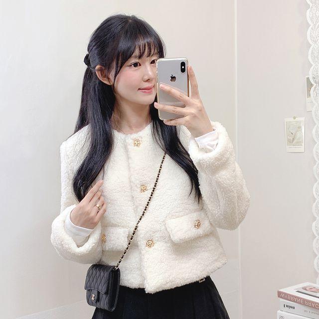 [*오늘!당일출고*안감누빔*겨울 아우터] 금장 플리스 양털 후리스 뽀글이 트위드 숏코트 퍼자켓