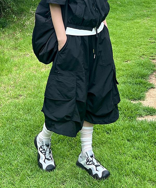 이피 [남녀공용/빅사이즈] 썸머 나일론 카고 파라슈트 버뮤다 팬츠 밴딩 핀턱 바스락 7부 8부 아노락바지