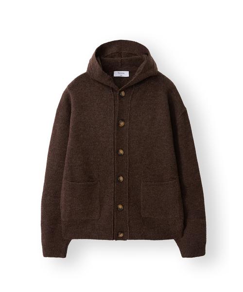 후드 버튼 니트 가디건 [브라운]