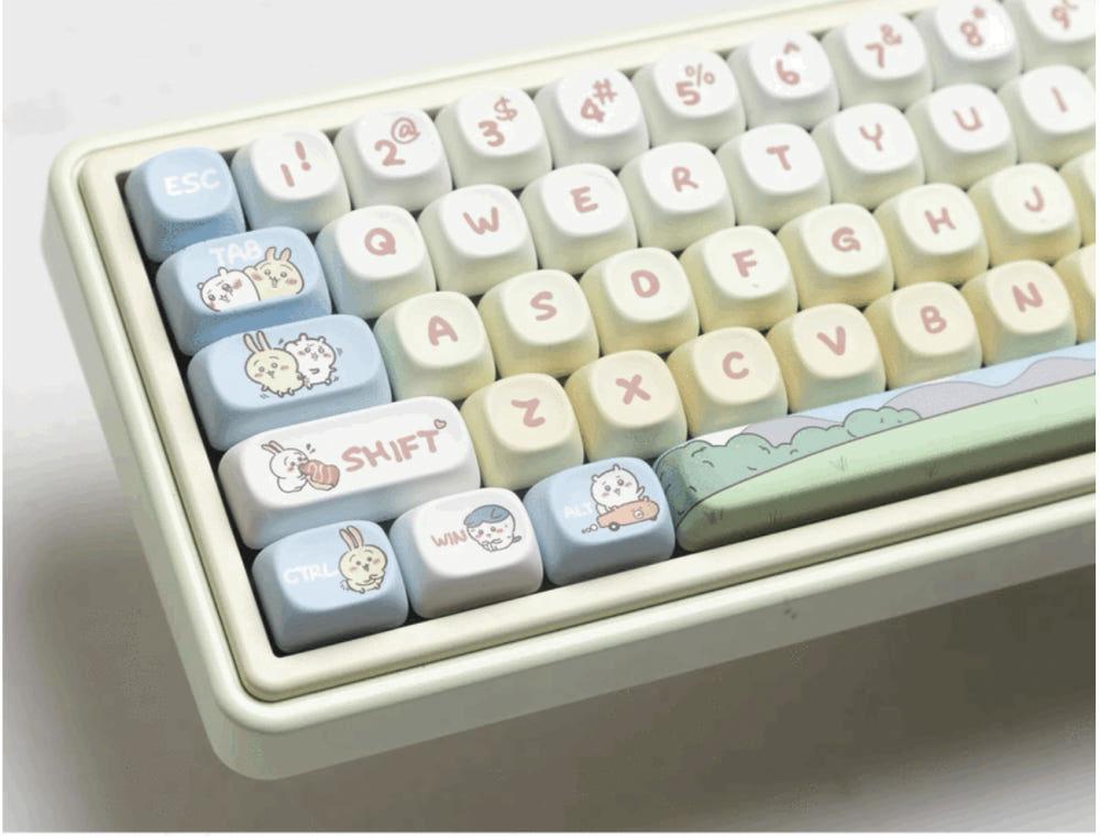 먼작귀 치이카와 테마 키보드 키캡 - PBT 소재, 염료승화, MOA 높이