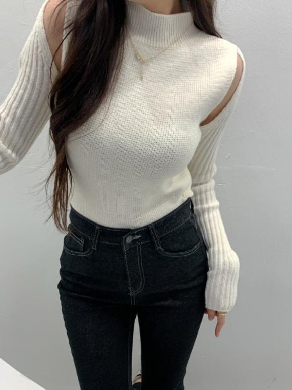 *기절예쁨*히라레 어깨 트임 섹시 반목 여리 골지 볼레로 믹스 슬림 니트 4color