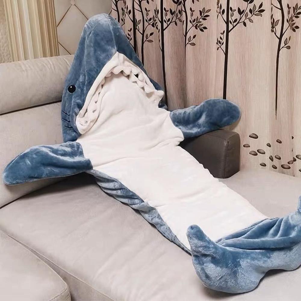 담요 부드러운 만화 플란넬 상어 침낭 잠옷 어린이 및 성인용 고품질 에어컨 숄