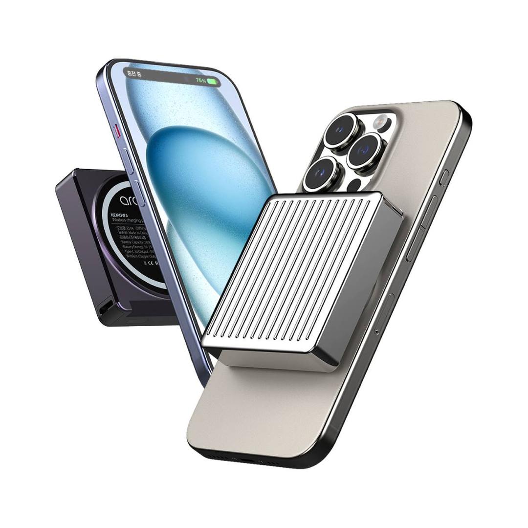 아라리 맥세이프 보조배터리 미니 고속 무선충전 5000mAh - 실버