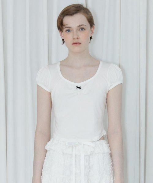 ROUND SHIRRING T-SHIRT (WHITE)