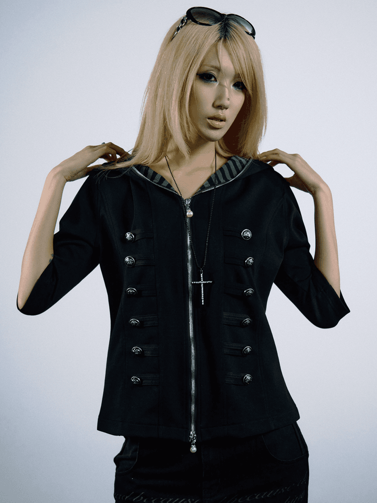 PAIKI Button-down striped hooded zip-up