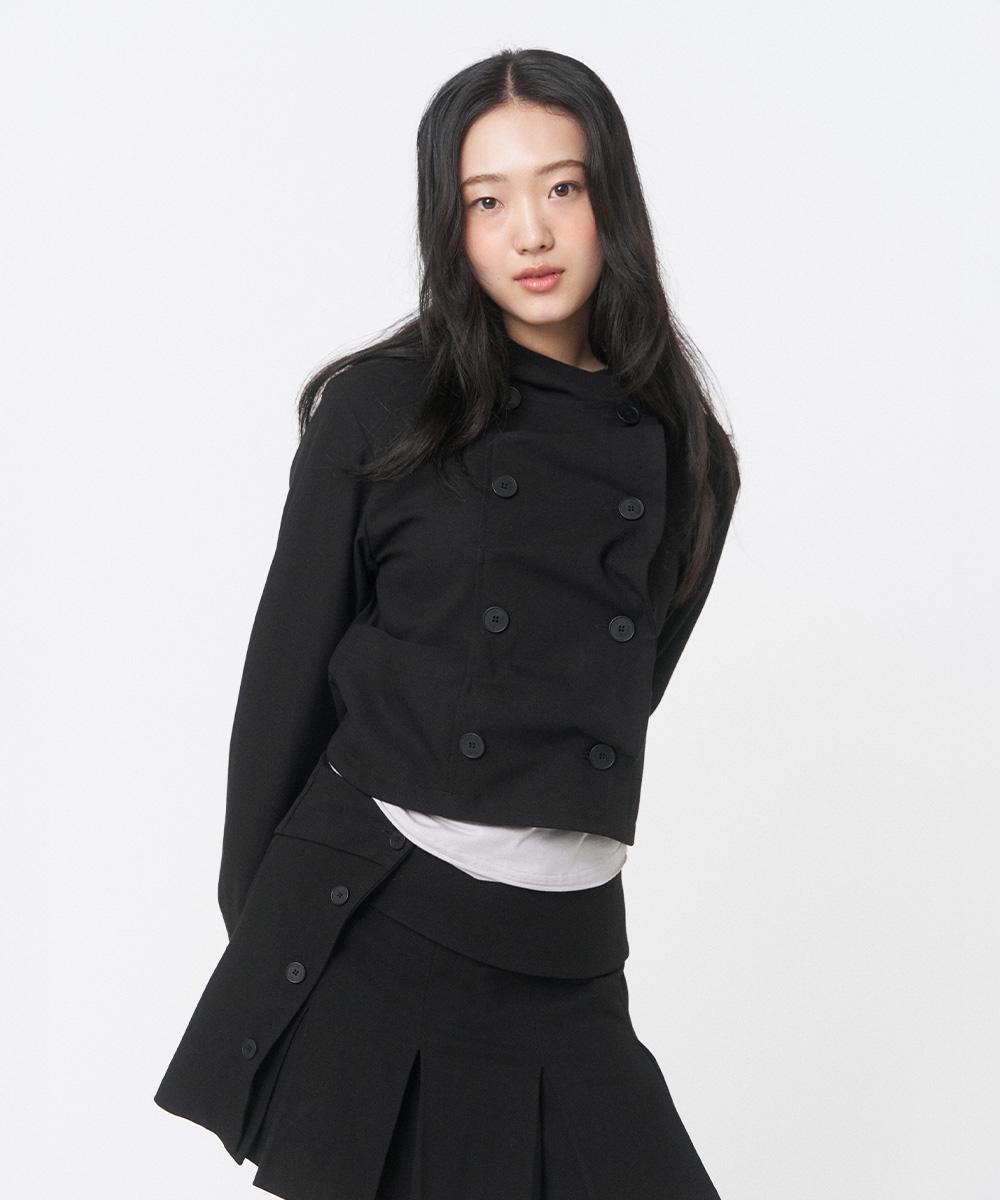[9월 8일 발매] Cowl neck button Jacket BLACK