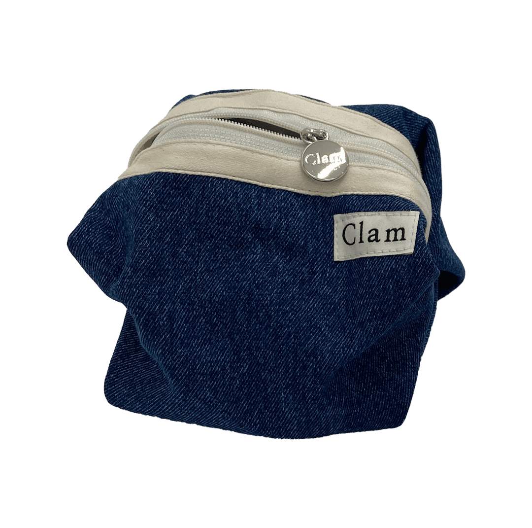 Clam round pouch _ Blue denim