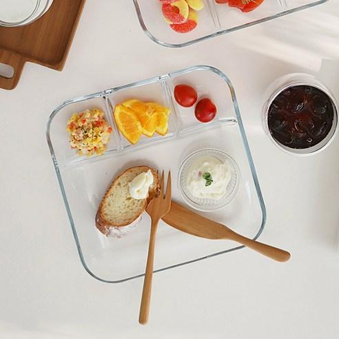 제이테이블 4절 내열유리 나눔접시 M베이직, 투명, 1개 - 식기/쟁반 | 쿠팡