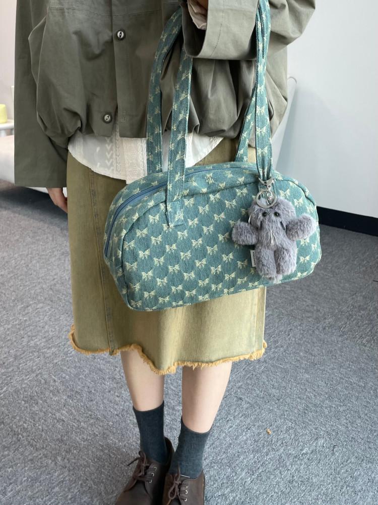 리본자수 데님 숄더백 ( 2colors )