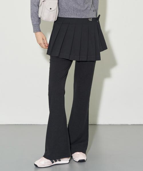 레이어드 플리츠 스커트 팬츠 블랙