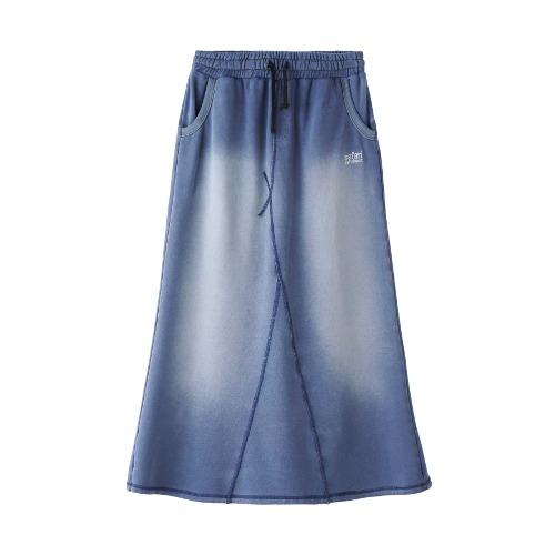 DAMAGE WASHING DENIM SWEATSKIRT (BLUE)