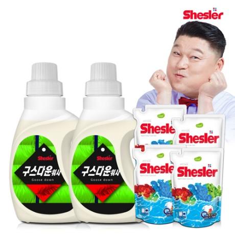 AK몰_쉬슬러 다운워시 점퍼 패딩 이불 전용세제 구스 650ml 2개 + 에이프릴 세제 500ml 4개