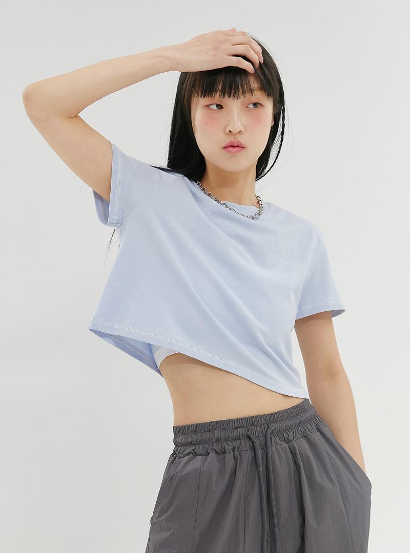 [5323] 스티치 크롭 반팔티 (스카이블루)