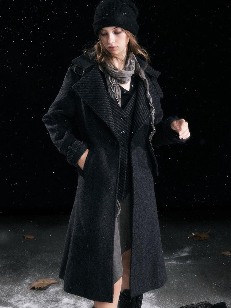 Cest Nous Classic button-down large lapel wool coat