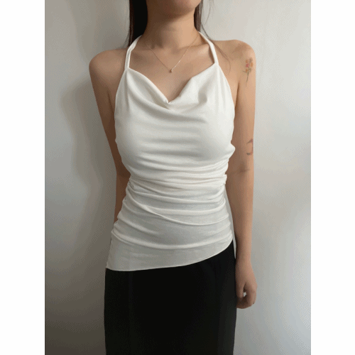 (페미닌/소장추천!) 레이어드 드레이프 홀터 나시 2color