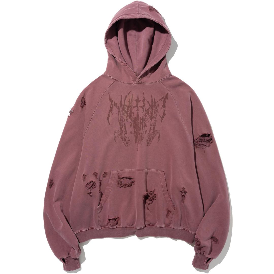 Destroyed Pigment Goat Pullover Hood - Red