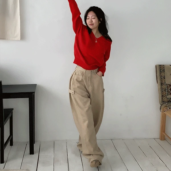 [기모ver.] 햄프 사이드 스트랩 기모 와이드 팬츠