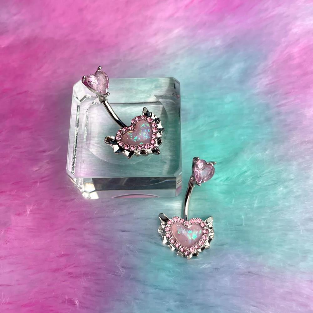 [배꼽피어싱] 핑크 하트 드래곤 belly piercing