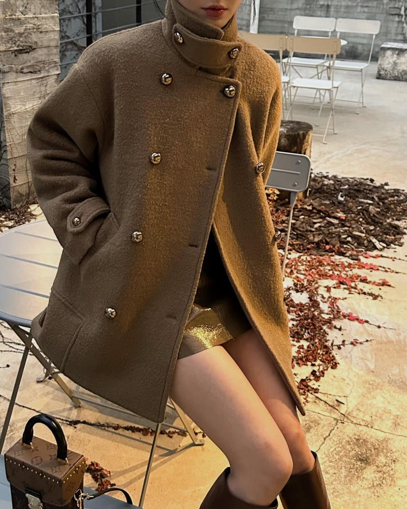 모멘트 금장 하프 더블코트 2col 하이퀄리티 울 100 더블버튼 하이넥 3온스누빔 연말룩