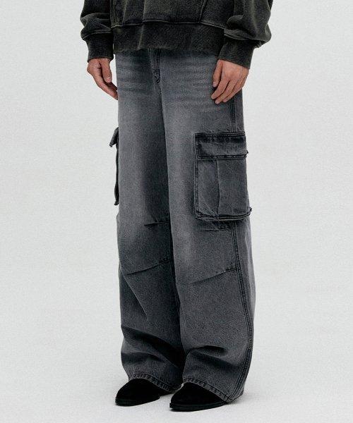 WIDE CARGO DENIM PANTS [GRAY]