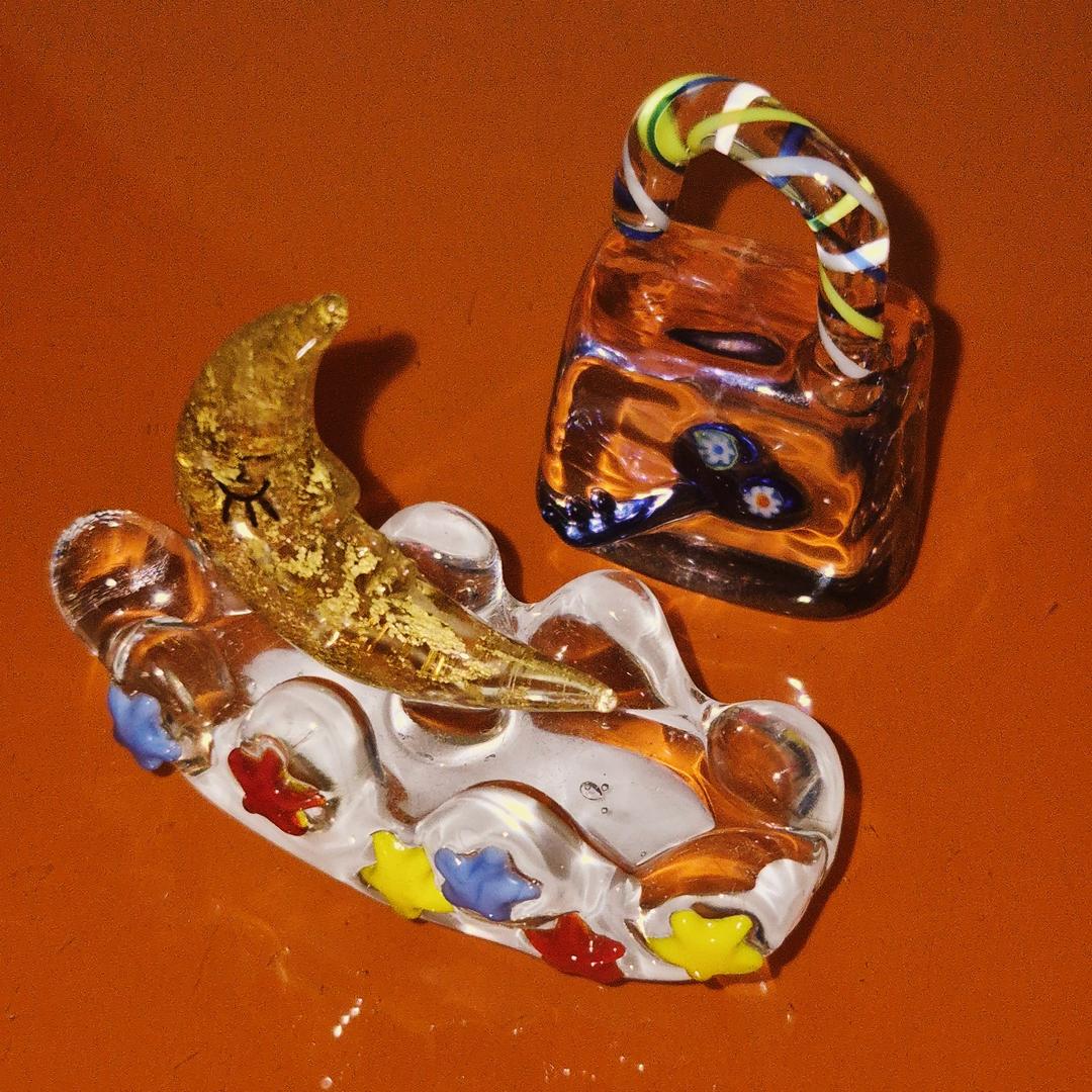 오타루 핸드메이드 유리 공예 구름 달&자물쇠 장식