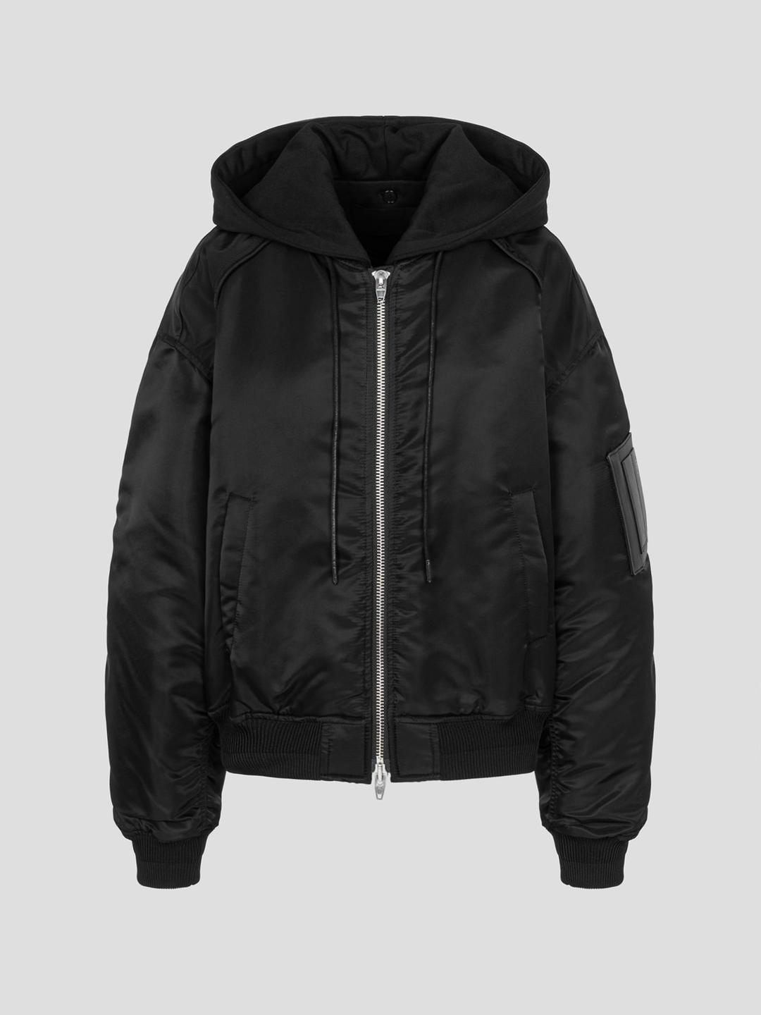 시그니처 후드 디테쳐블 MA-1 점퍼 - 블랙