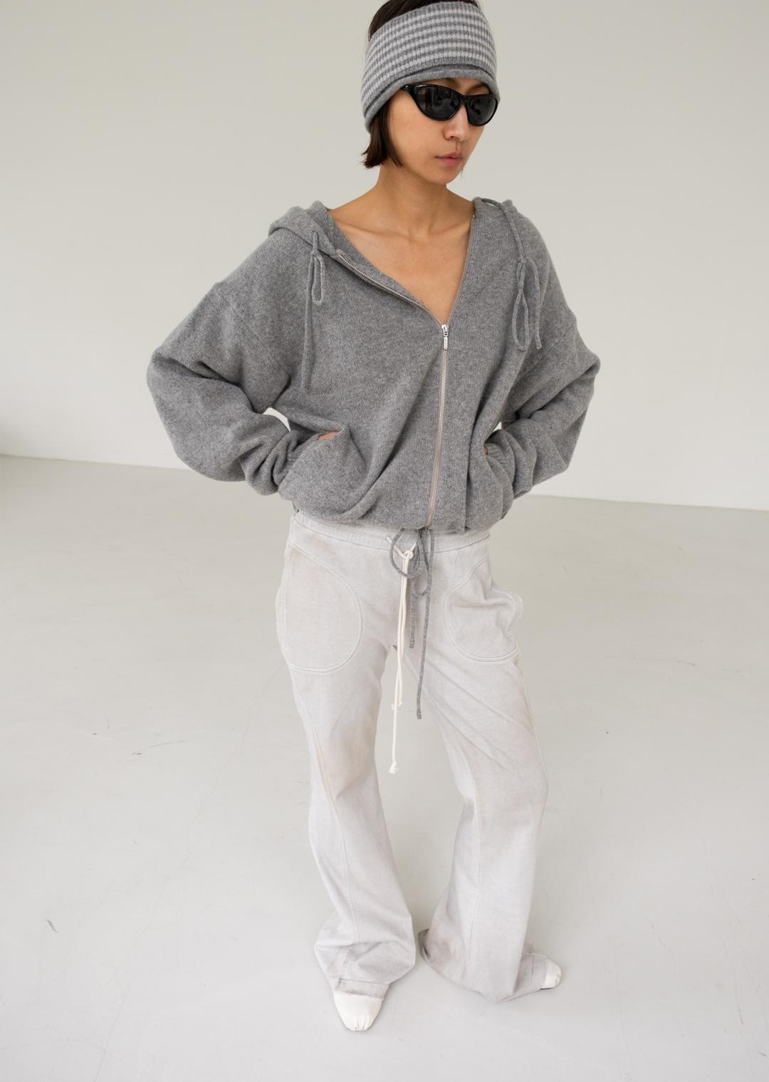 WOOL HOODIE ZIP-UP JUMPER HEATHER GRAY