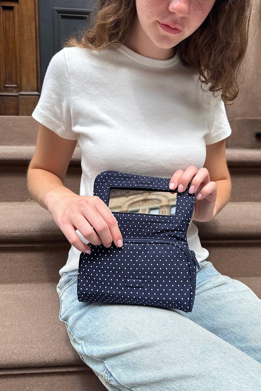 Polka Dots Makeup Bag - Navy with White Polka Dots